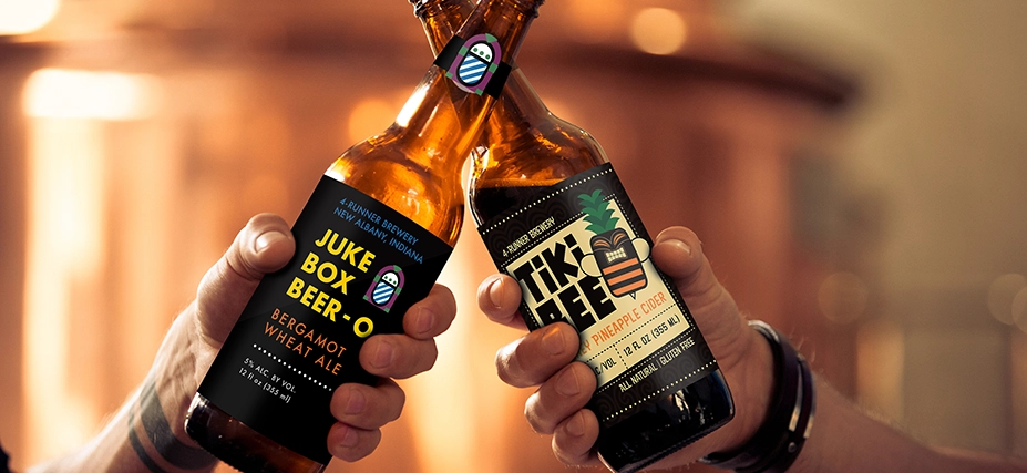 Beer labels on glass bottles